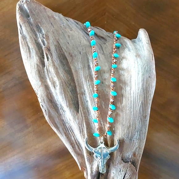 Sale Southwestern Crocheted Necklace, Turquoise, Handmade by Rust Belt Raised - Picture 1 of 13